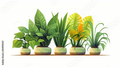 Houseplant humidity control flat design front view tropical plant care theme water color Monochromatic Color Scheme