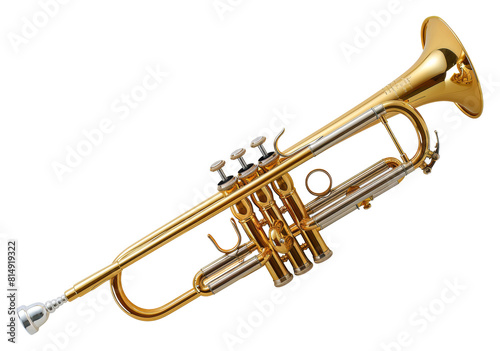 Vintage golden trumpet isolated on transparent background png