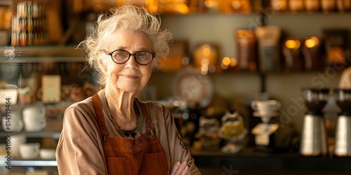 Running a Small Coffee Shop as an Elderly Business Owner. Concept Starting a coffee shop, Entrepreneurship for seniors, Senior-owned business, Coffee shop management strategies