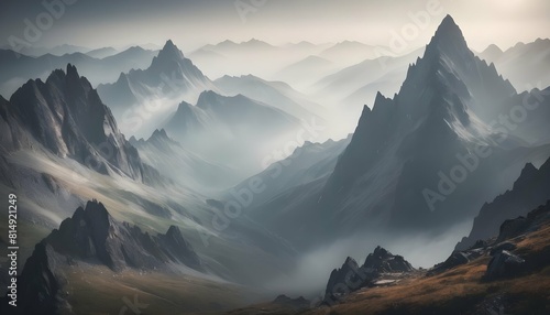 A mountain landscape with rugged peaks and misty v upscaled_4