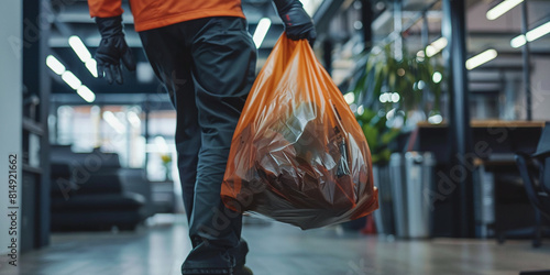 Janitor Removing Trash in Office