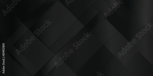 Black abstract geometric background with squares and lines, Luxury modern seamless abstract geometric black pattern, empty black and white tiles on black background with copy space.