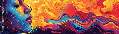 Retroinspired colorful background with a melting cartoon face, suitable for unique and artistic expressions