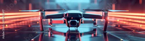 Advanced Drone in Illuminated Sci-Fi Corridor