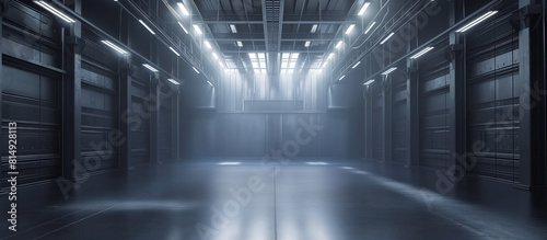 3D dark empty warehouse, Abstract industrial modern interior background. 