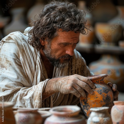 male archeologist analyzing the chemical composition of ancient pottery to determine its origin