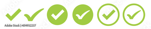 Check mark vector icon set. correct or right tick mark sign. green checkmark for checklist. accept and ok checkbox button pictogram.