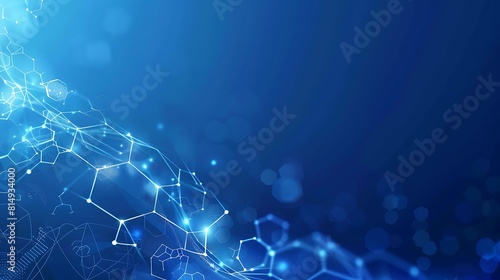 Abstract blue medical background with flowing line and hexagons pattern 