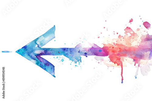 Colorful watercolor arrow pointing to the left.