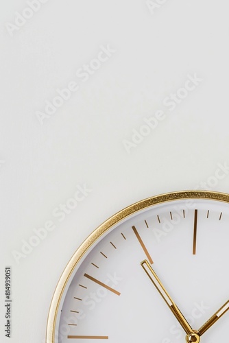 Illustration of a clock on a white background. Close-up of hands clock with studio lighting with copy space.