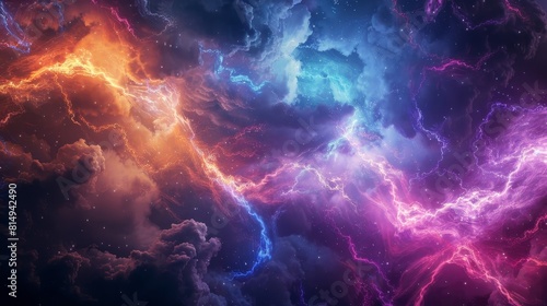 Swirling energy tendrils in cosmic storm backdrop