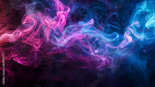Dynamic abstract art featuring swirling smoke in vivid shades of pink and blue, creating a visually striking composition.
