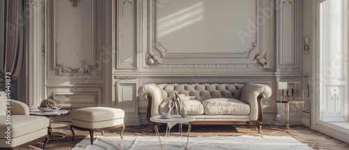 The frame mockup in a classic living room sets a stage for an interior design masterpiece, where elegance meets modernity in a splendid visual symphony
