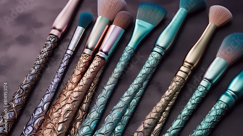 **A collection of makeup brushes with mermaid-inspired handles