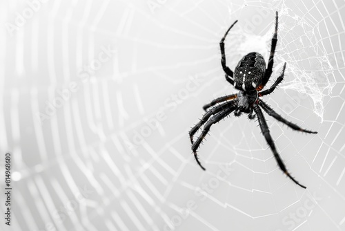 Spider Web White. Arachnid Redback or Black Widow Isolated on White Background
