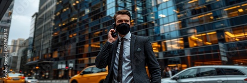 Masked man engaging in deceptive call, executing telephone scam for fraudulent purposes