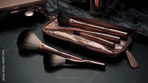 **A compact and portable makeup brush set with a rose gold case