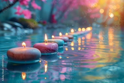 Digital image of spa with candles and some stones on the water, high quality, high resolution
