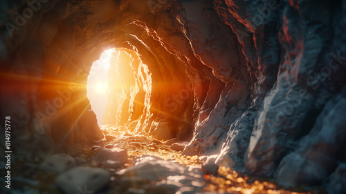 Sunlight Streaming Out of a Rocky Cave