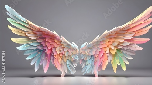 Extended set of angel devil wings in pastel and vibrant colors, with a transparent background cutout in a PNG file. A mockup template for graphic design artwork.