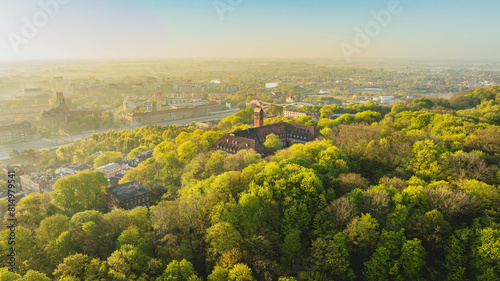 Biskupia Górka in Gdańsk seen from a drone. Spring morning.