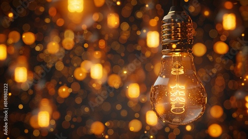 The golden light bulbs glow falls upon a digital screen display, capturing the essence of a moment of insight and understanding 8K , high-resolution, ultra HD,up32K HD