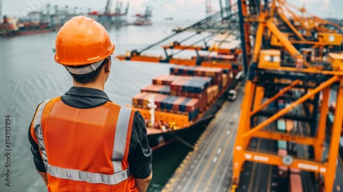 Industrial shipping terminal port manager supervising container shipment operations
