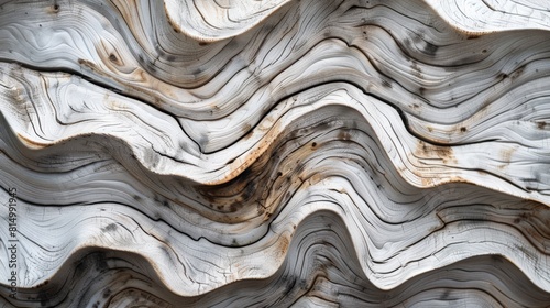 A wooden surface with wavy grain pattern.