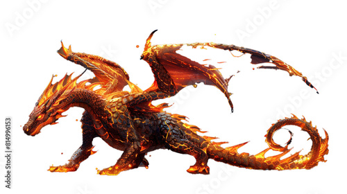 Dragon with fiery scales isolated on transparent background.PNG File. 