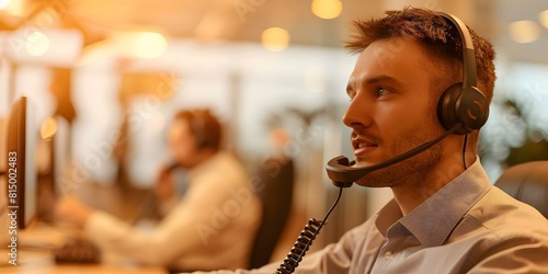 Man handles inboundoutbound calls for customer service tech support and sales. Concept Customer Service, Tech Support, Inbound Calls, Outbound Calls, Sales