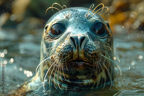 Close-up portrait of a seal in the water, The sea lion (Halichoerus grypus)