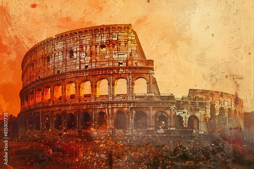 Digital artwork of fauvism , an image of the structure of the roman coliseum