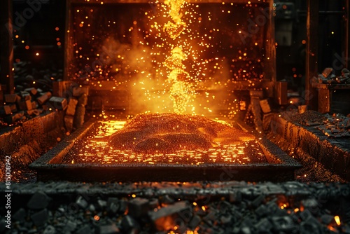 Featuring a metal furnace process a picture of the iron in an iron melting furnace