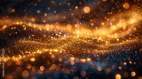 Scattered golden particles against a dark backdrop create a festive background or design element.