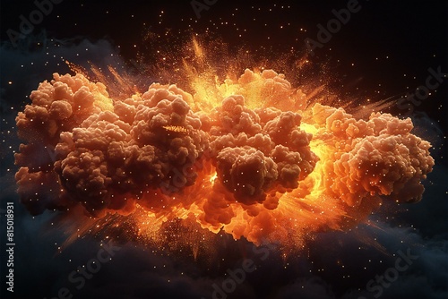 An exploding fireball on a black background, high quality, high resolution
