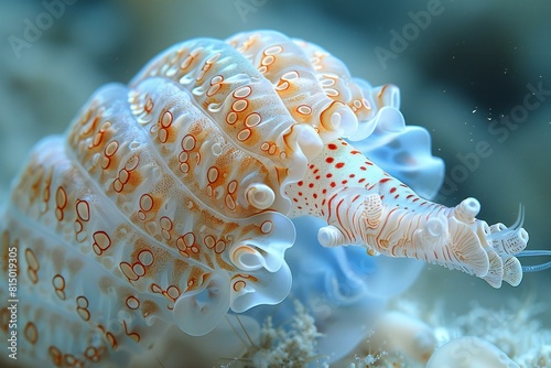 Sea shell on a coral reef, render, Underwater world