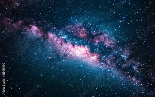 Galactic core gleaming with vivid pink and blue hues amidst stars.
