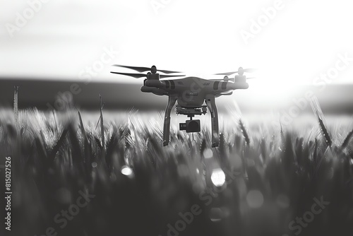Precision agriculture drones side view Crop care automation technology tone black and white