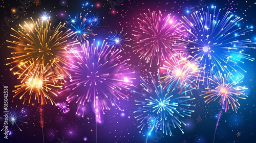 Colorful fireworks exploding in the night sky. Celebrations and events in bright colors. hyper realistic 