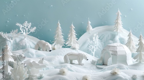 Polar Bears and Igloos in Paper Craft Winter Scene