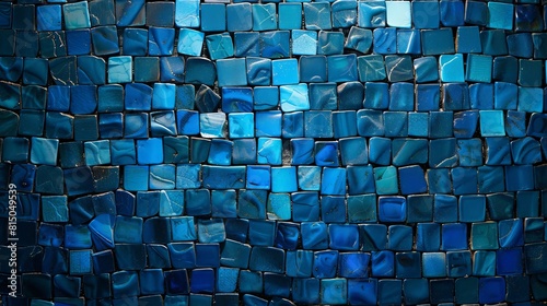 Blue and black mosaics tiled background. 