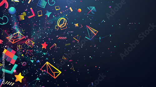 abstract geometric background background design of abstract 100000000 yellow-blue-red streamers and confetti, Generative Ai