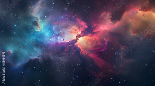 Interstellar space, colorful nebula, and stars