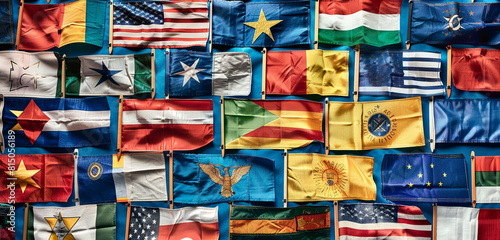 National Veterans Day parade collage of state flags, symbolizing unity and patriotism.