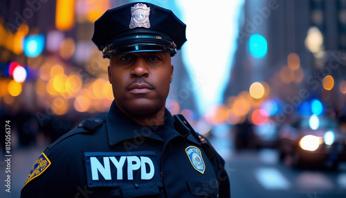 portrait of NYPD police officer in New York city center 