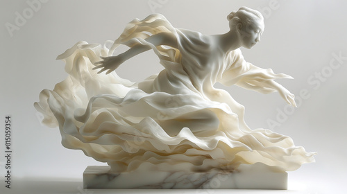 White marble statue of a woman running