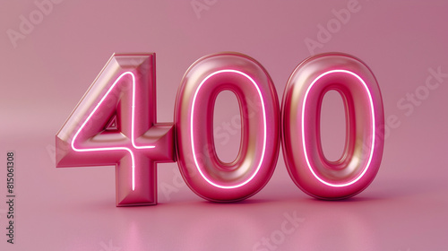 Glossy Pink Metallic Number 400 on Solid Rose Background for Celebrations and Milestones