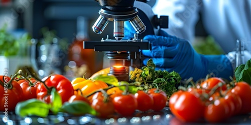 Experts analyze food residues in lab for quality and safety using microscopes. Concept Food Analysis, Quality Assurance, Laboratory Testing, Safety Standards, Microscopic Examination