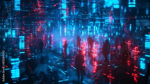 Visualization of blue and red hacker teams in a cyber security showdown, defending against network breaches, dark background, AI Generative hyper realistic 