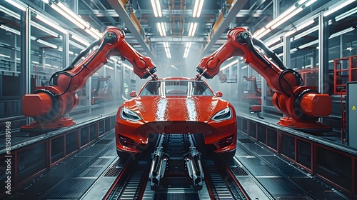 AIControlled Paint Shop Advanced Robotic Arms Ensuring Perfect Car Body Coats